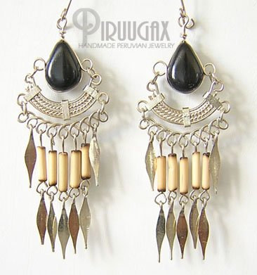 ETHNIC BLACK Gorgeous Silver Lucite beads Chandelier Earrings
