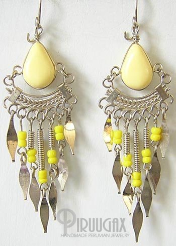 YELLOW Silver Lucite Beads Chandelier Earrings