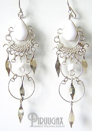 WHITE Silver Lucite Beads Chandelier Earrings