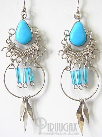 TURQUOISE Silver Lucite Beads Chandelier Earrings