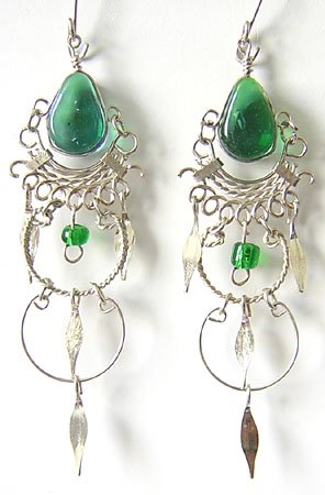 EMERALD GREEN Silver Lucite Beads Chandelier Earrings