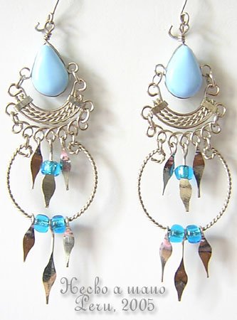 BABY BLUE Silver Lucite Beads Chandelier Earrings