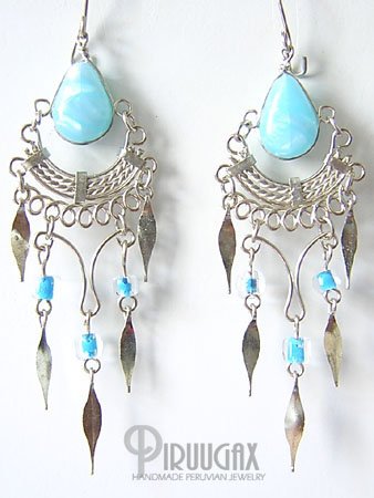 SKY BLUE Silver iridescent Lucite Beads Chandelier Earrings