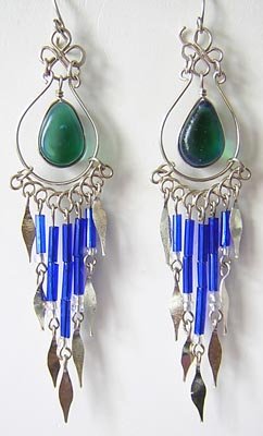 INDIAN BLUE Silver Lucite Beads Chandelier Earrings
