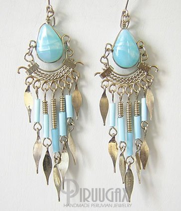 SKY BLUE Silver iridescent Lucite Beads Chandelier Earrings