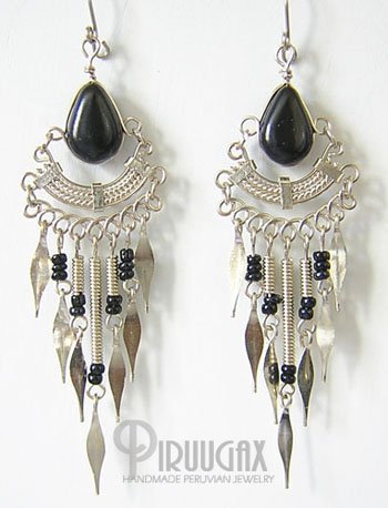 ETHNIC BLACK Silver Lucite Beads Chandelier Earrings