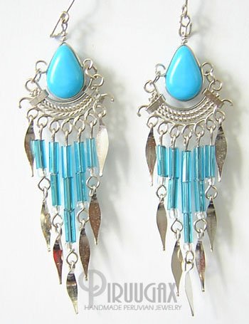 TURQUOISE Silver Lucite Beads Chandelier Earrings