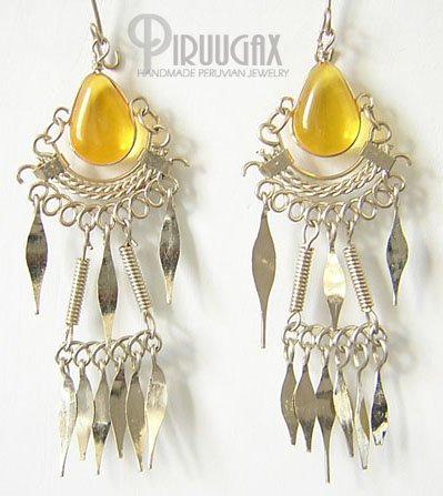 HONEY AMBER Silver Lucite Beads Chandelier Earrings
