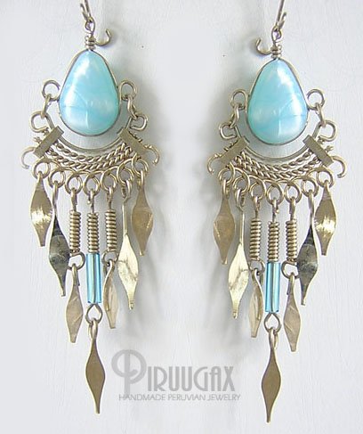SKY BLUE Silver iridescent Lucite Beads Chandelier Earrings