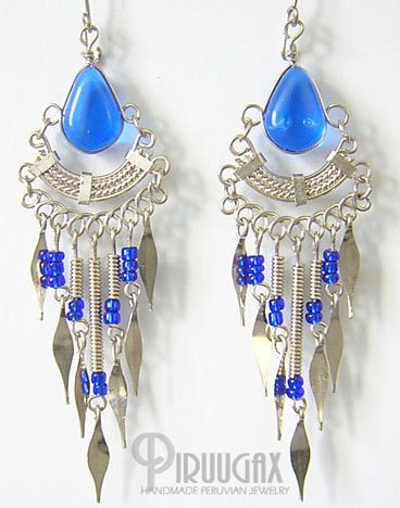 SAPPHIRE BLUE Silver Lucite Beads Chandelier Earrings