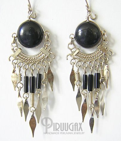 ETHNIC BLACK Gorgeous Silver Lucite beads Chandelier Earrings