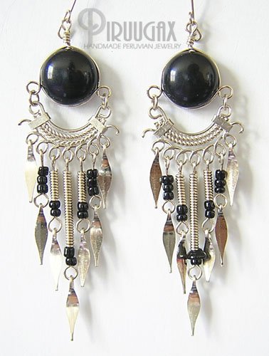 ETHNIC BLACK Gorgeous Silver Lucite beads Chandelier Earrings