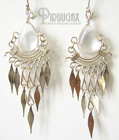 CRYSTAL Silver Lucite Beads Chandelier Earrings
