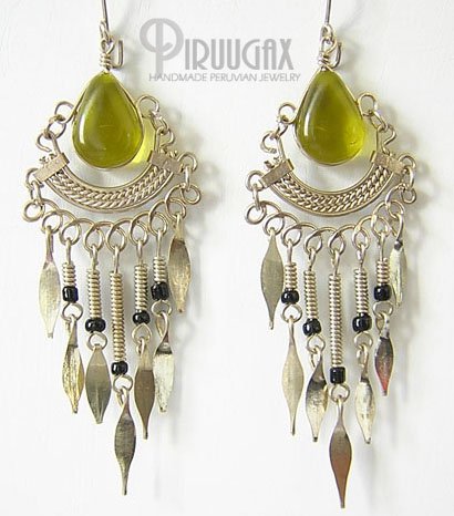 HONEY AMBER Silver Lucite Beads Chandelier Earrings