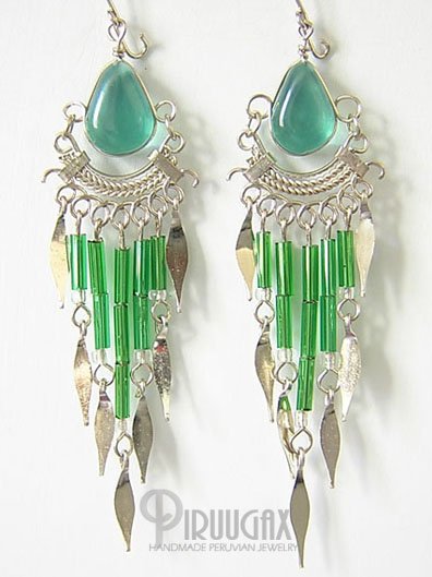EMERALD GREEN Silver Lucite Beads Chandelier Earrings