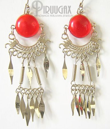 RUBY RED Silver Lucite Beads Chandelier Earrings