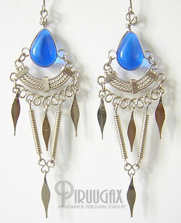 SAPPHIRE BLUE Silver Lucite Beads Chandelier Earrings