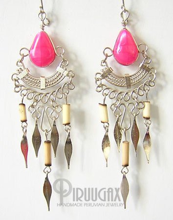 TRIBAL FUCHSIA Silver Lucite Beads Chandelier Earrings