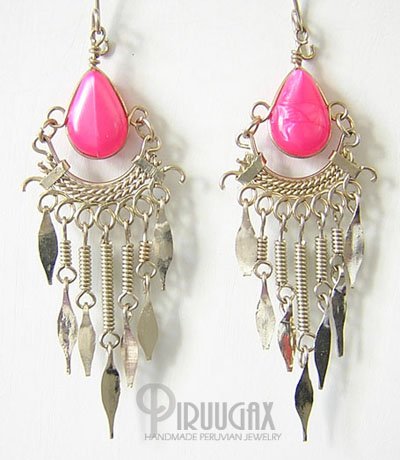 FUCHSIA Silver Lucite Beads Chandelier Earrings