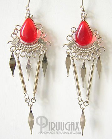 RUBY RED Silver Lucite Beads Chandelier Earrings