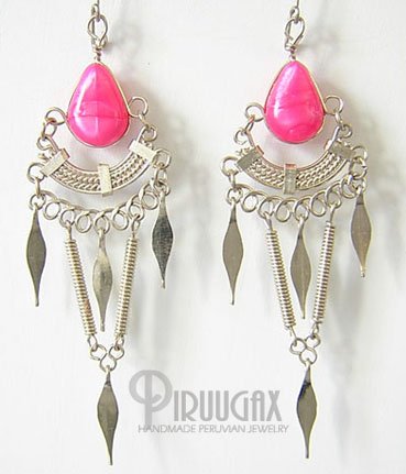 FUCHSIA Silver Lucite Beads Chandelier Earrings