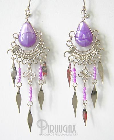 Iridescent PURPLE Silver Lucite Beads Chandelier Earrings