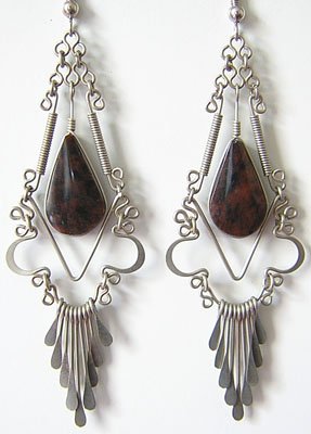 MOTHER EARTH Brown Obsidian Silver Chandelier Earrings
