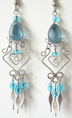 AQUAMARINE Glass Silver Chandelier Earrings