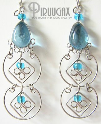 AQUAMARINE Glass Silver Chandelier Earrings