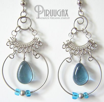 AQUAMARINE Murano Glass Silver Chandelier Earrings