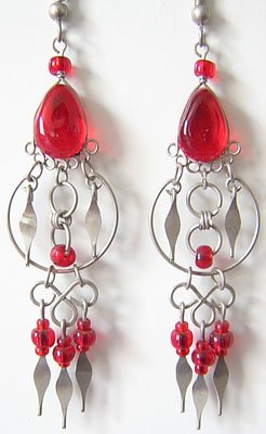 RUBY RED Murano Glass Silver Chandelier Earrings