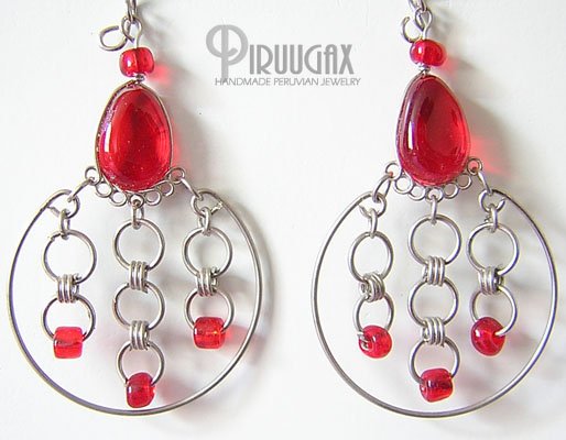 RUBY RED Murano Glass Silver Chandelier Earrings