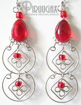 RUBY RED Murano Glass Silver Chandelier Earrings