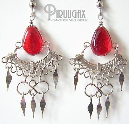 RUBY RED Murano Glass Silver Chandelier Earrings