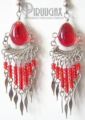 RUBY RED Murano Glass Silver Chandelier Earrings