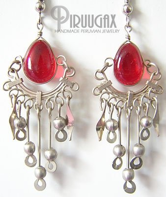 RUBY RED Murano Glass Silver Chandelier Earrings