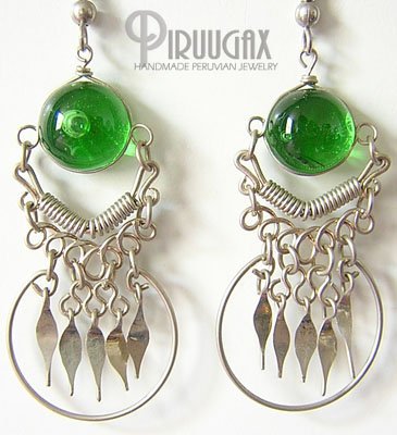 EMERALD GREEN Murano Glass Silver Chandelier Earrings