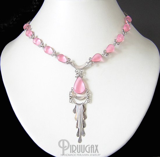 TRANSLUCENT PINK Lucite beads Chandelier Necklace