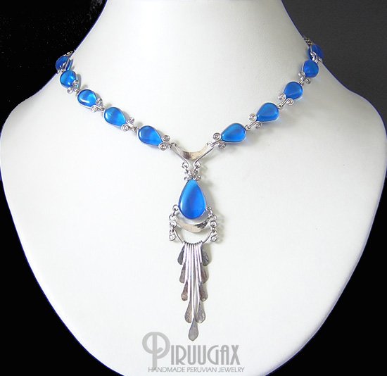 SAPPHIRE BLUE Lucite beads Chandelier Necklace