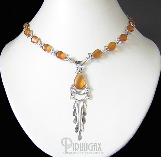 HONEY AMBER Lucite beads Chandelier Necklace