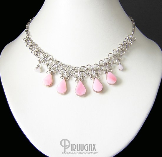 DELICATE Silver Pink Opal Necklace choker