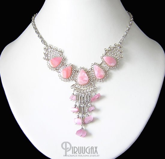 MISTS OF FABLE Silver Pink Opal Necklace Choker
