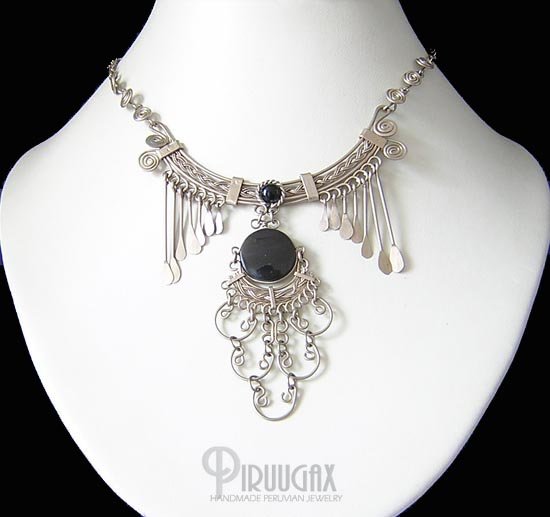 INDIAN FEATHERS Silver Black Obsidian Necklace Choker
