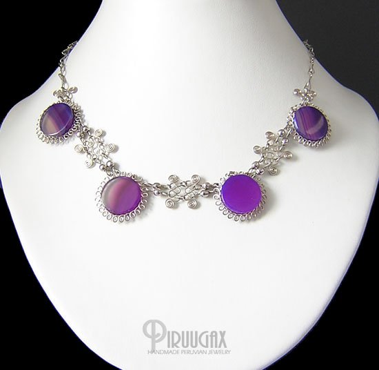 FESTIVITY Silver Purple Agate Necklace Silver