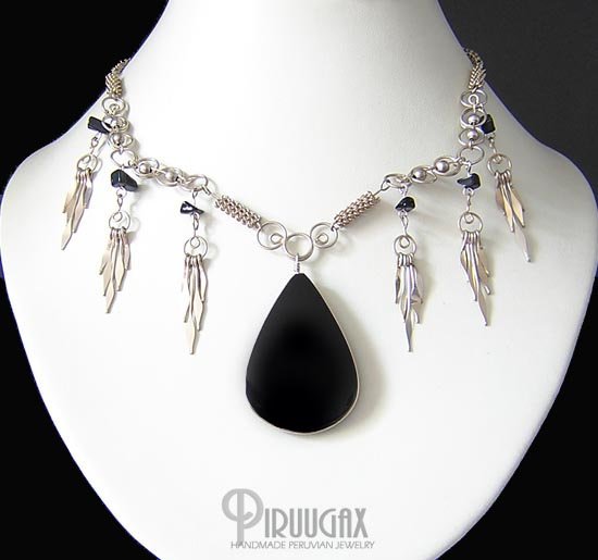 PACIFIC NIGHT Silver Black Obsidian Medallion Necklace Choker