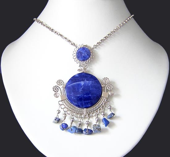 BLUE MOON Silver Lapis Sodalite Medallion Necklace Choker