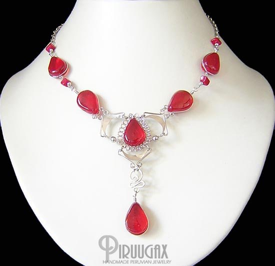 ANDEAN LOVE Silver RUBY RED Murano Glass Necklace