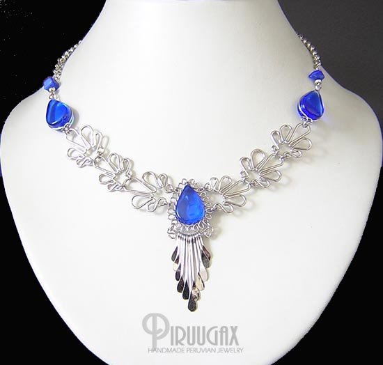 BLUE ICICLES Silver SAPPHIRE BLUE Murano Glass Necklace