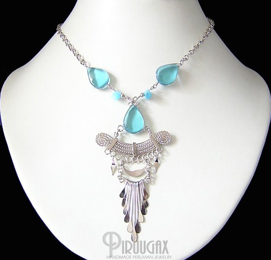 CELESTIAL BLUE Silver Topaz Murano Glass Necklace
