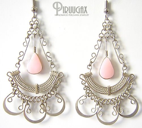 STUNNING Pink Opal Silver Chandelier Earrings